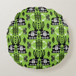 Rabbit Nordic Scandinavian Folk Art Round Cushion