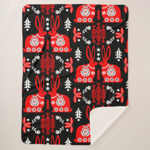 Rabbit Nordic Scandinavian Folk Art Sherpa Blanket