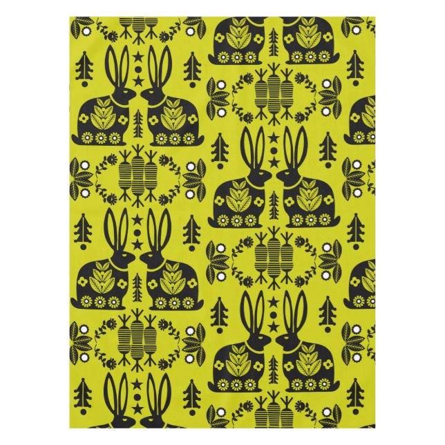Rabbit Nordic Scandinavian Folk Art   Tablecloth (Front)