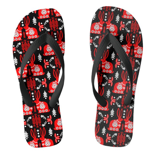 Rabbit Nordic Scandinavian Folk Art      Thongs (Footbed)