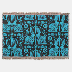 Rabbit Nordic Scandinavian Folk Art     Throw Blanket