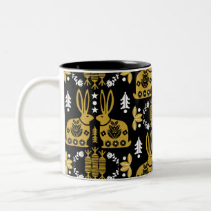 Rabbit Nordic Scandinavian Folk Art Two-Tone Coffee Mug