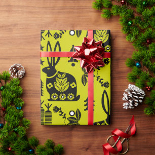 Rabbit Nordic Scandinavian Folk Art   Wrapping Paper