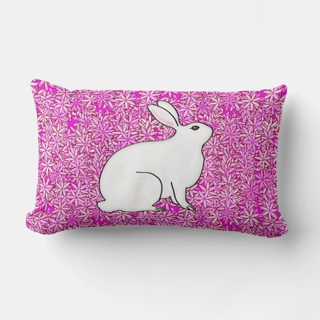 Rabbit on a bed of spring flowers lumbar cushion (Front)