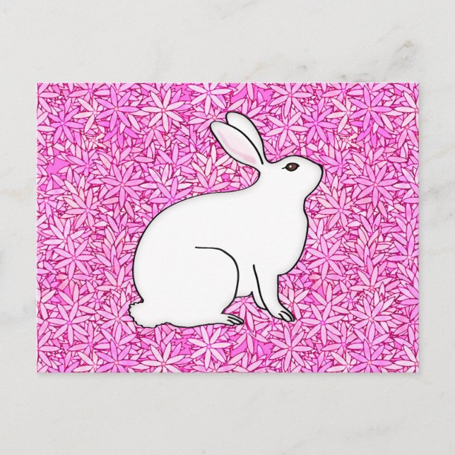 Rabbit on a bed of spring flowers postcard (Front)