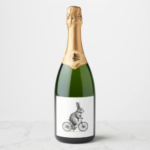 Rabbit On A Bike Bunny Bicycle Cycing Biking Men W Sparkling Wine Label