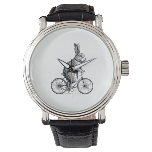 Rabbit On A Bike Bunny Bicycle Cycing Biking Men W Watch (Front)