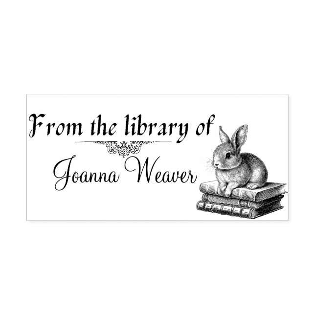 Rabbit on Books Personalised Self Inking Stamp (Design)