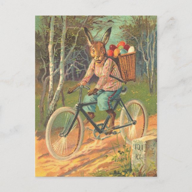 Rabbit on his bicycle delivering eggs ! postcard (Front)