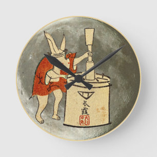 Rabbit on the Moon Round Clock