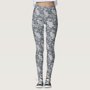 Rabbit Pattern Grey White Bird Floral Casual Leggings