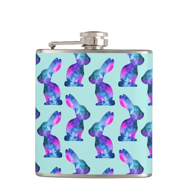 Rabbit Pattern Watercolor Galaxy Hip Flask (Front)