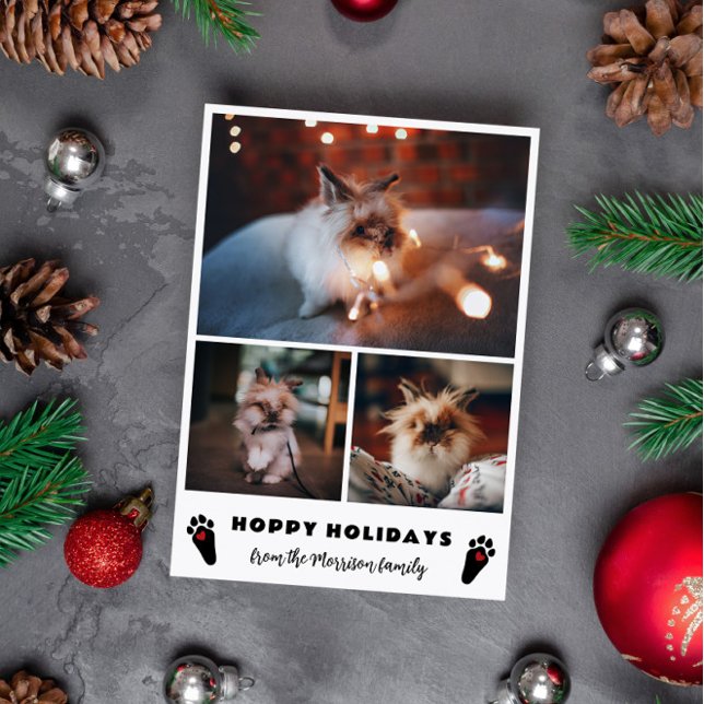 Rabbit Paws Photo Collage Hoppy Holidays Holiday Card (Creator Uploaded)