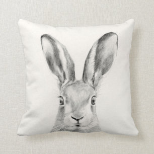 Rabbit Pencil Drawing Cushion