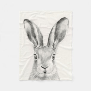 Rabbit Pencil Drawing Fleece Blanket