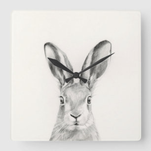 Rabbit Pencil Drawing Square Wall Clock