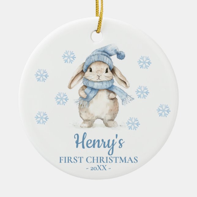 Rabbit Personalized Baby's First Christmas Ceramic Ornament (Front)