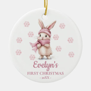 Rabbit Personalized Girl's First Christmas Ceramic Ornament