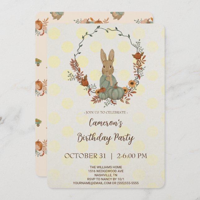 Rabbit Peter Birthday Party Invitation (Front/Back)