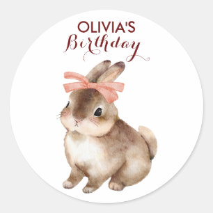 Rabbit pink bow custom name gift classic round sticker