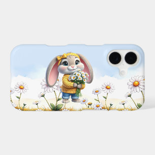 Rabbit pink ears white daisies