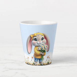Rabbit pink ears white daisies latte mug
