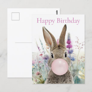 Rabbit pink gum Happy birthday Postcard