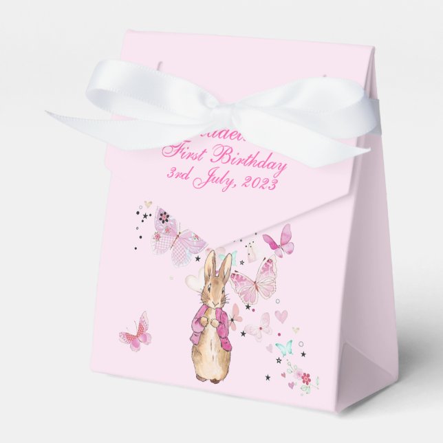 Rabbit Pink Jacket First Birthday Favour Box (Front Side)