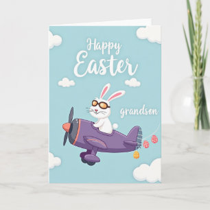 Rabbit Plane Easter Grandson Card