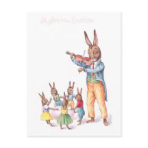 Rabbit Playing Violin Vintage Easter Card
