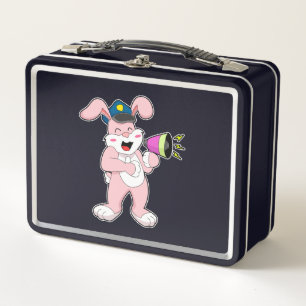 Rabbit Police officer Microphone Metal Lunch Box
