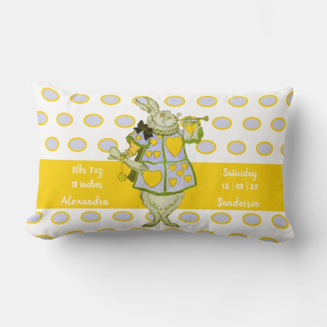  Rabbit Polka Dot Grey Teal Blue Baby Stats  Lumbar Cushion (Front)