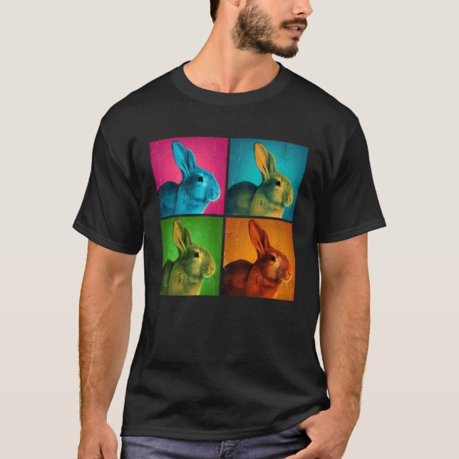 Rabbit Pop Illustration Colourful Animal Women Men T-Shirt (Front)