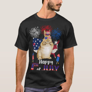 Rabbit Proud American Flag Fireworks Happy 4th of T-Shirt