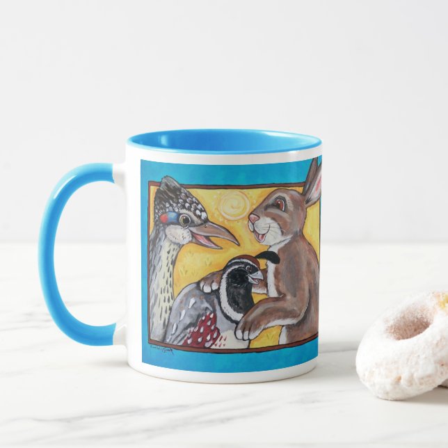 Rabbit, Quail Roadrunner Desert Southwest Wildlife Mug (With Donut)