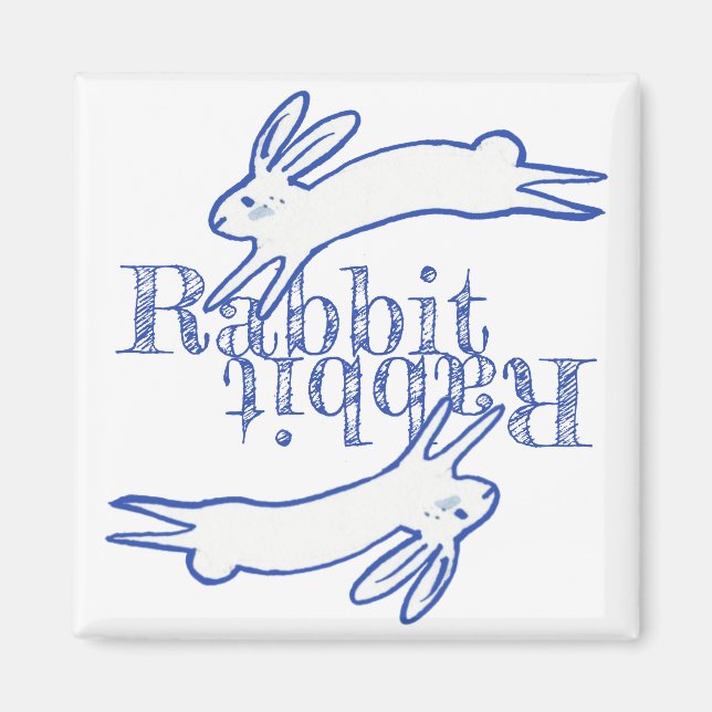 Rabbit Rabbit Blue White Monthly Reminder Magnet (Front)
