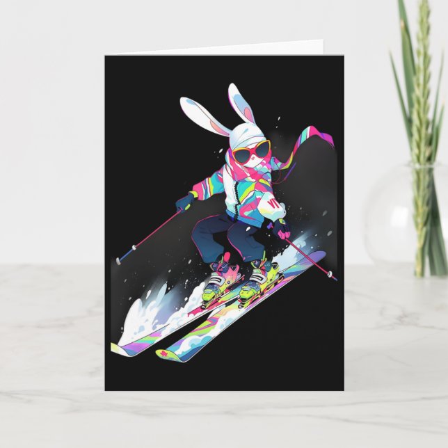 Rabbit Rabbit Skiing Skier Ski Winter Snow  Card (Front)