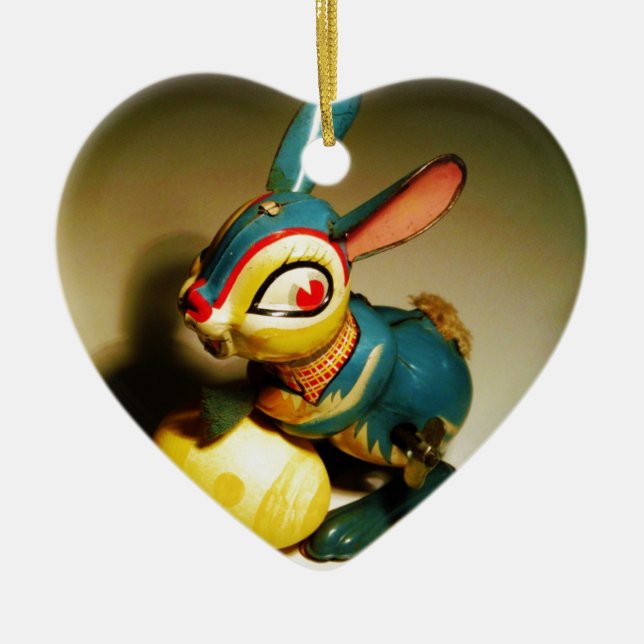 rabbit rabbits toy and easter yellow egg ceramic tree decoration (Front)