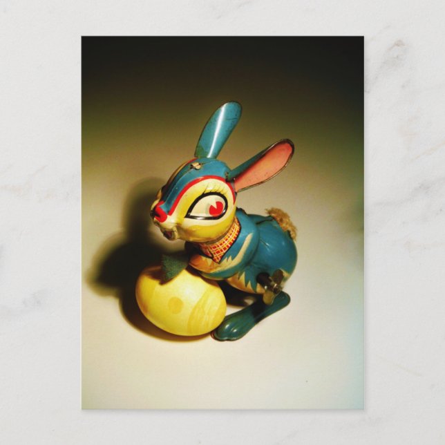 rabbit rabbits toy and easter yellow egg holiday postcard (Front)