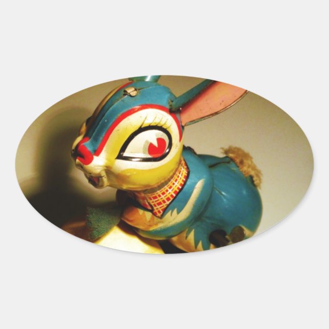 rabbit rabbits toy and easter yellow egg oval sticker (Front)