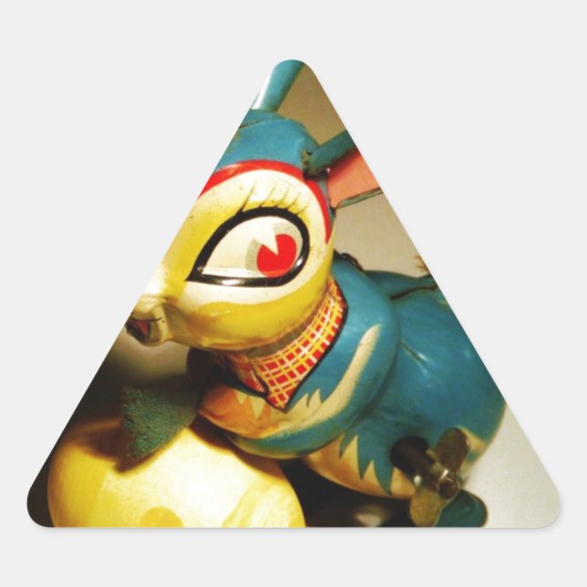 rabbit rabbits toy and easter yellow egg triangle sticker (Front)