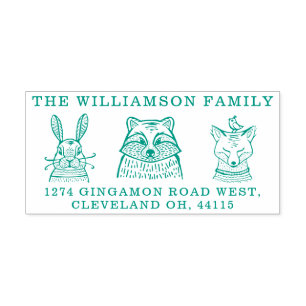 Rabbit, Racoon & Fox Animal Family Return Address Self-inking Stamp