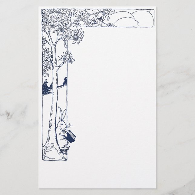 Rabbit Reading Beneath Tree Stationery (Front)