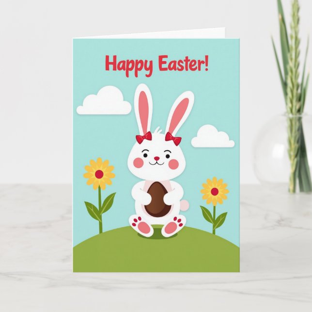 Rabbit Red Bow Celebration Card (Front)