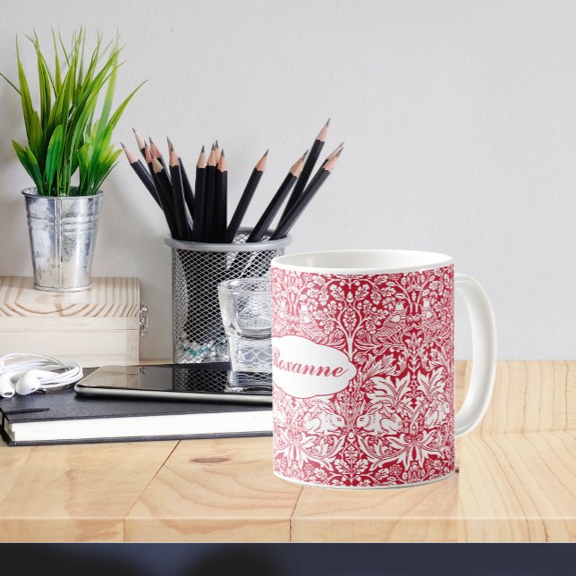 Rabbit Red Pattern Morris Personalised Monogram Coffee Mug (Creator Uploaded)