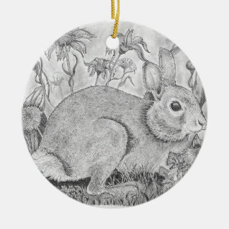 Rabbit Rests Among Wildflowers Ceramic Ornament