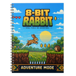 Rabbit, Retro 8-Bit Pixel Art Notebook