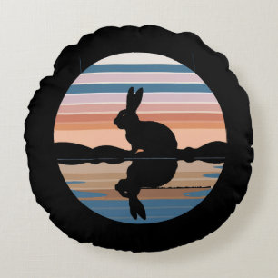 Rabbit Retro Sunset Round Cushion