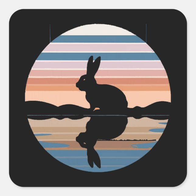 Rabbit Retro Sunset Square Sticker (Front)