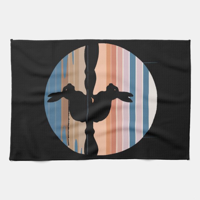 Rabbit Retro Sunset Tea Towel (Horizontal)